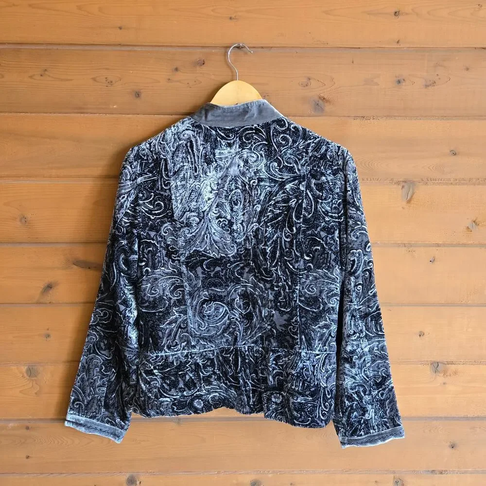 Chico's Velvet Baroque Nikko Jacket NWT Silver Glitter Paisley 1 Blazer Coat - Picture 2 of 5